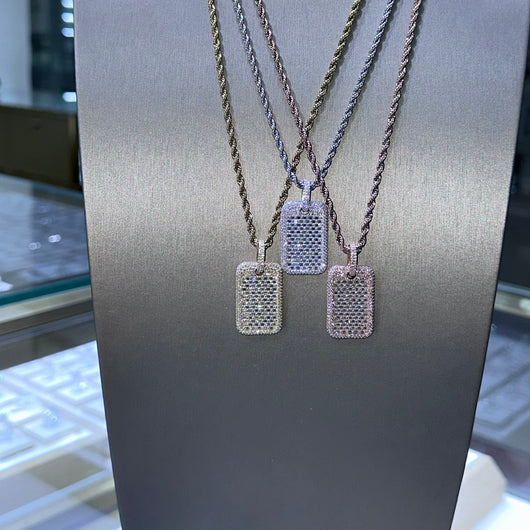 Mini Size Dog Tag Pendant Vvs Baguette Cut Moissanite