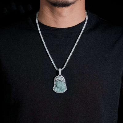 2inch Tall Iced Frame Jade Jesus Pendant Moissanite