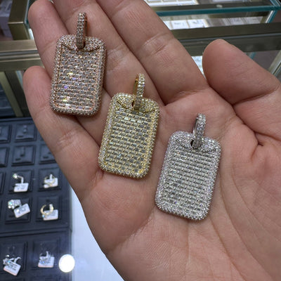 Mini Size Dog Tag Pendant Vvs Baguette Cut Moissanite