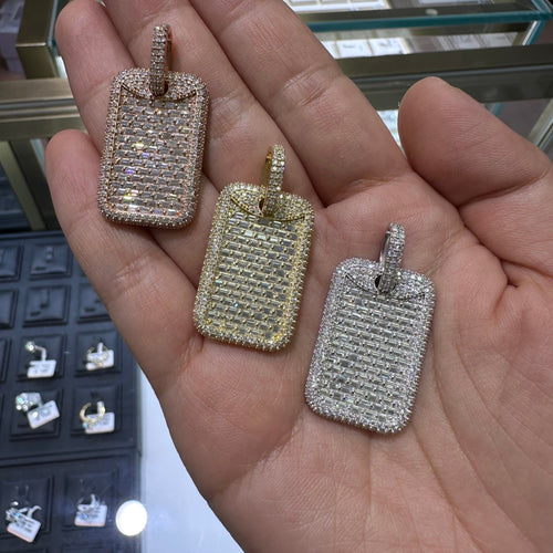 Mini Size Dog Tag Pendant Vvs Baguette Cut Moissanite