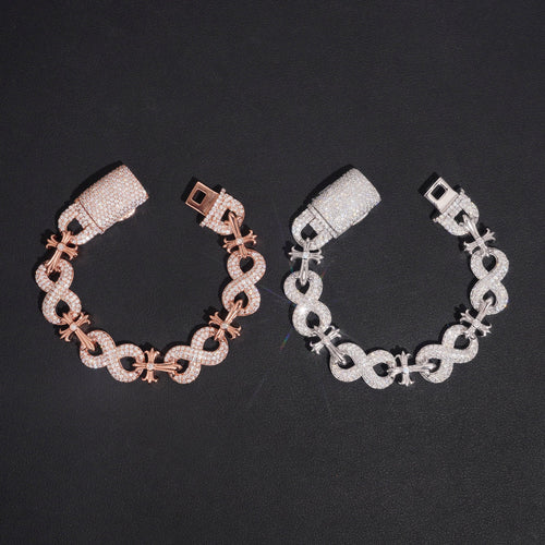 13MM Chrome Cross Infinity Link Bracelet Iced Out Moissanite Diamond