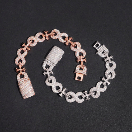 13MM Chrome Cross Infinity Link Bracelet Iced Out Moissanite Diamond
