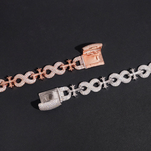 13MM Chrome Cross Infinity Link Bracelet Iced Out Moissanite Diamond