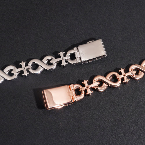 13MM Chrome Cross Infinity Link Bracelet Iced Out Moissanite Diamond