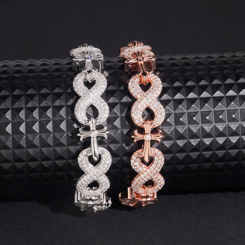 13MM Chrome Cross Infinity Link Bracelet Iced Out Moissanite Diamond