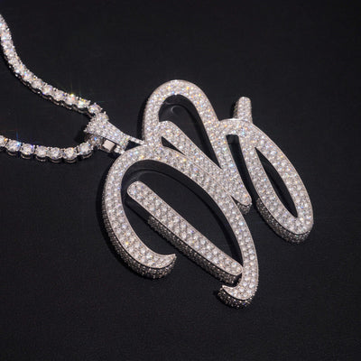 Cursive Font Two Letters Moissanite Diamond Name Pendant