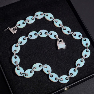 Custom Made 15MM Width Gucci Link Mariner Opal Mix Moissanite Diamond Necklace