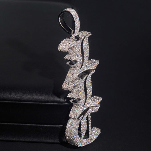 Vertical Letter Name Pendant Iced Out Moissanite Diamond