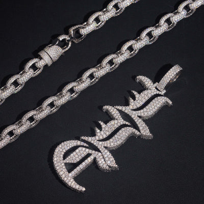 Vertical Letter Name Pendant Iced Out Moissanite Diamond