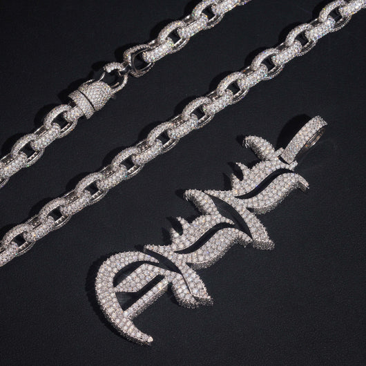 Vertical Letter Name Pendant Iced Out Moissanite Diamond