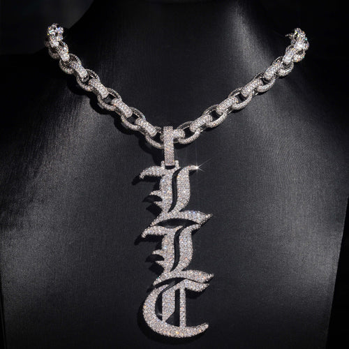 Vertical Letter Name Pendant Iced Out Moissanite Diamond
