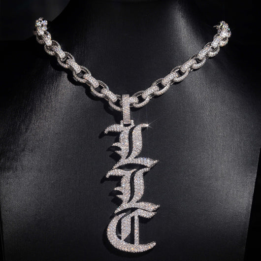 Vertical Letter Name Pendant Iced Out Moissanite Diamond