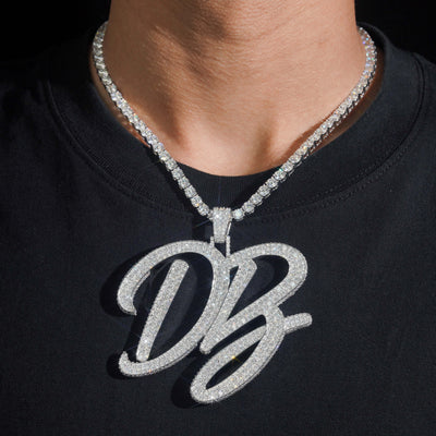 Cursive Font Two Letters Moissanite Diamond Name Pendant