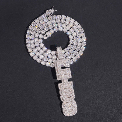 Iced Out Solid Silver VVS Moissanite Custom Made Vertical Name Pendant