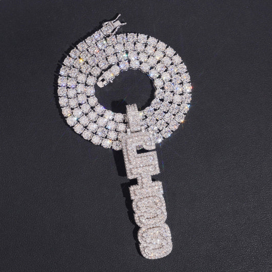 Iced Out Solid Silver VVS Moissanite Custom Made Vertical Name Pendant