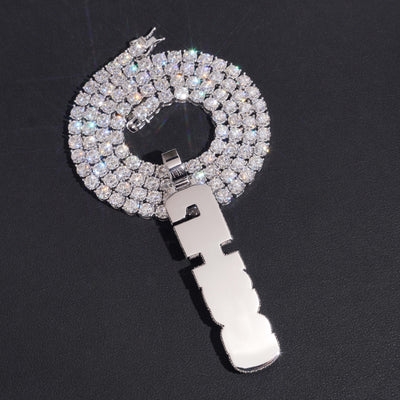 Iced Out Solid Silver VVS Moissanite Custom Made Vertical Name Pendant