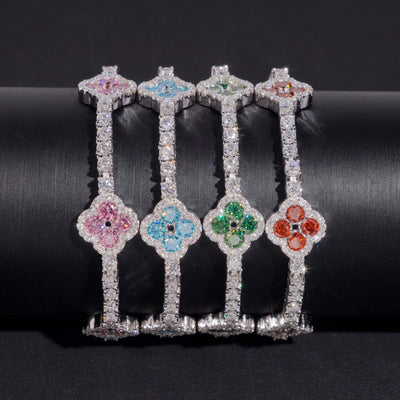 New Arrival Solid Silver Color Moissanite Clover Tennis Bracelet 3MM