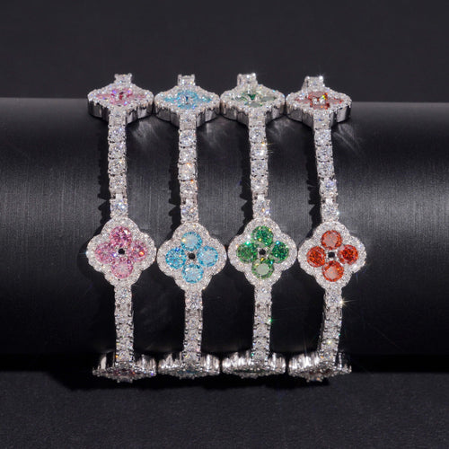 New Arrival Solid Silver Color Moissanite Clover Tennis Bracelet 3MM