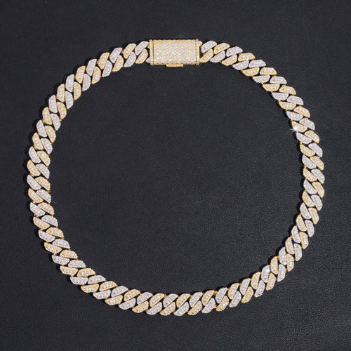 10MM Yellow Gold Two Tone Cuban Link Chain Necklace VVS Moissanite Diamond