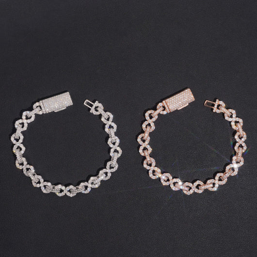 Solid Silver Moissanite Diamond 8MM Infinity Link Bracelet For Unisex