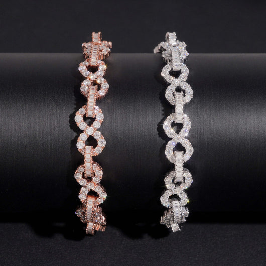 Solid Silver Moissanite Diamond 8MM Infinity Link Bracelet For Unisex