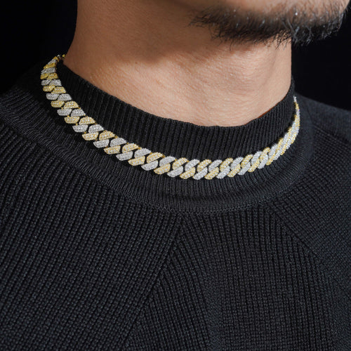 10MM Yellow Gold Two Tone Cuban Link Chain Necklace VVS Moissanite Diamond