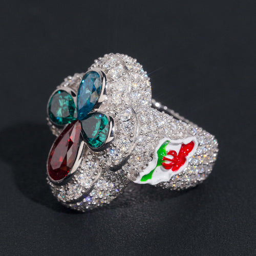 Iced Out Men Jewelry Custom Initial Clover Ring With Color Moissanite