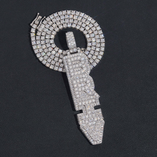 Letter Initial Jewelry Iced Out Vertical Name Pendant