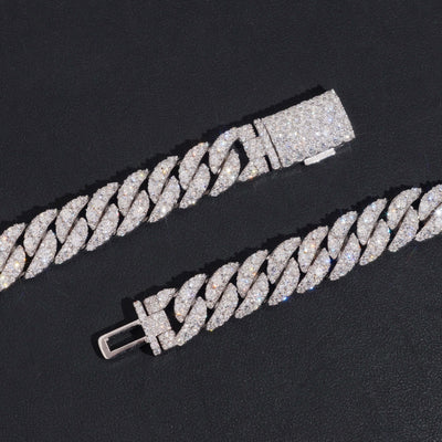 15MM Single Big Carat Curve Lock Moissanite Cuban Chain Necklace