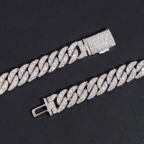 15MM Single Big Carat Curve Lock Moissanite Cuban Chain Necklace