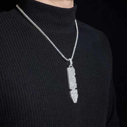 Letter Initial Jewelry Iced Out Vertical Name Pendant