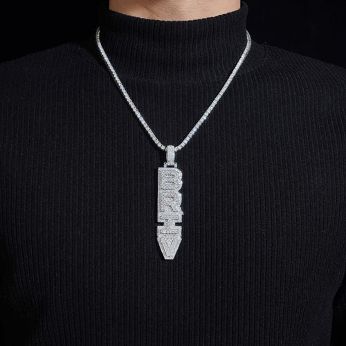 Letter Initial Jewelry Iced Out Vertical Name Pendant