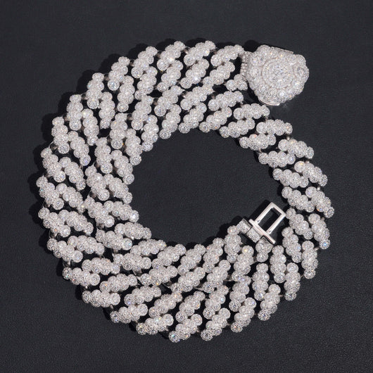 20MM Bezel Setting Cluster Cuban Chain Necklace VVS Moissanite Diamond Hip Hop Jewelry