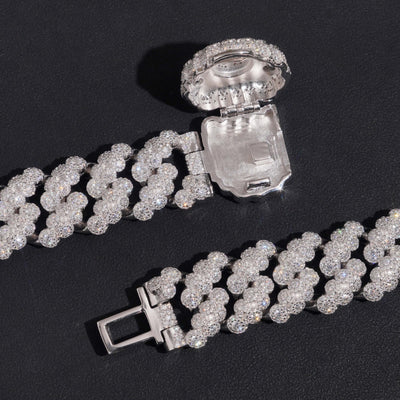 20MM Bezel Setting Cluster Cuban Chain Necklace VVS Moissanite Diamond Hip Hop Jewelry