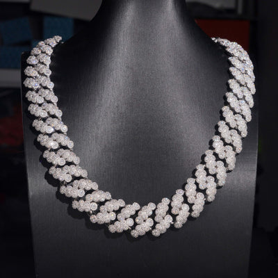 20MM Bezel Setting Cluster Cuban Chain Necklace VVS Moissanite Diamond Hip Hop Jewelry