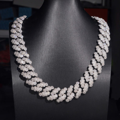 20MM Bezel Setting Cluster Cuban Chain Necklace VVS Moissanite Diamond Hip Hop Jewelry