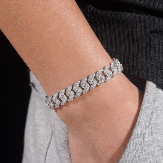 VVS Moissanite Diamond Cuban Bracelet Brass 10MM Three Rows