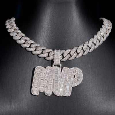 Custom Name Pendant MVP Moissanite Diamond Baguette Cut Design