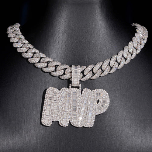 Custom Name Pendant MVP Moissanite Diamond Baguette Cut Design