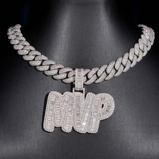 Custom Name Pendant MVP Moissanite Diamond Baguette Cut Design