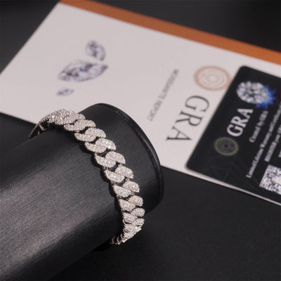 VVS Moissanite Diamond Cuban Bracelet Brass 10MM Three Rows