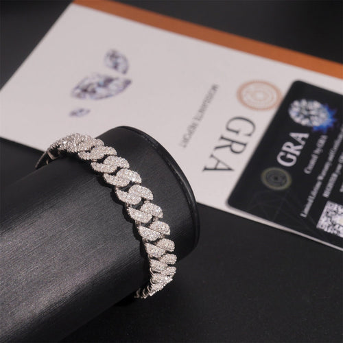 VVS Moissanite Diamond Cuban Bracelet Brass 10MM Three Rows