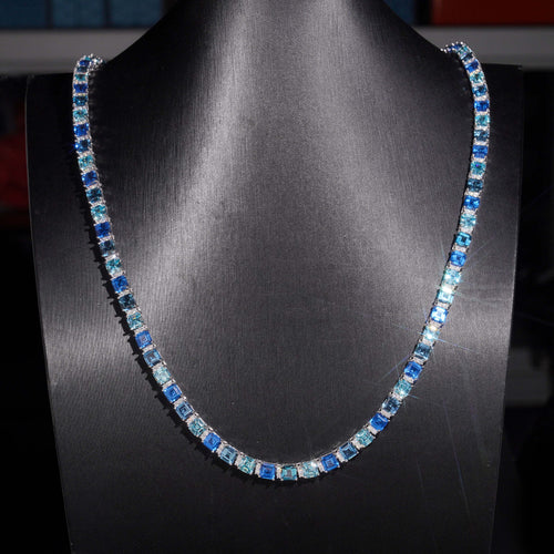 6MM Emerald Cut Cubic Zirconia Mix White Moissanite Tennis Chain Necklace