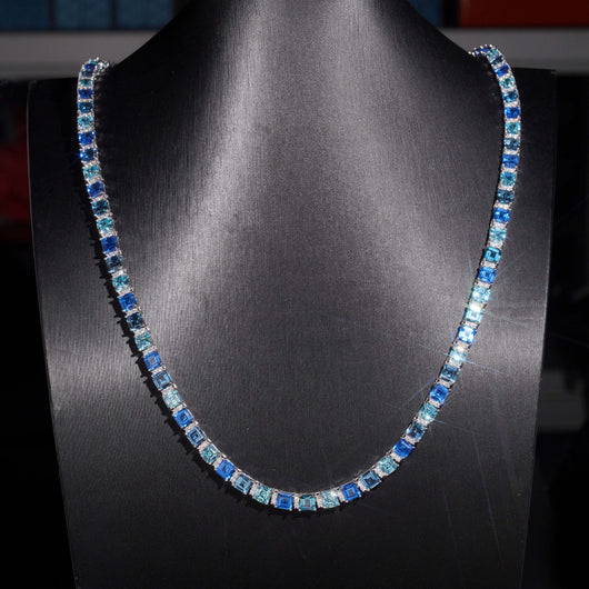 6MM Emerald Cut Cubic Zirconia Mix White Moissanite Tennis Chain Necklace