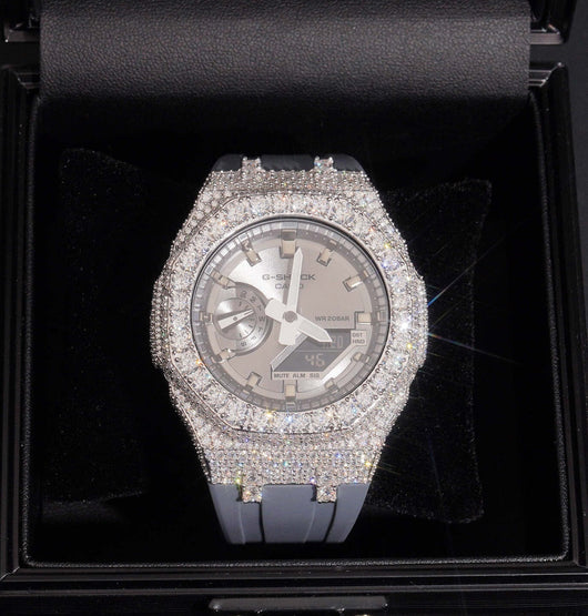 Moissanite Diamond G Shock Watch GA2100 Gray Band