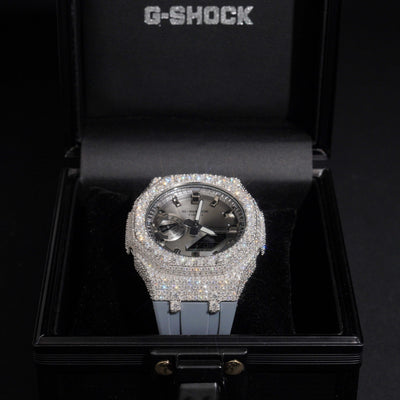 Moissanite Diamond G Shock Watch GA2100 Gray Band