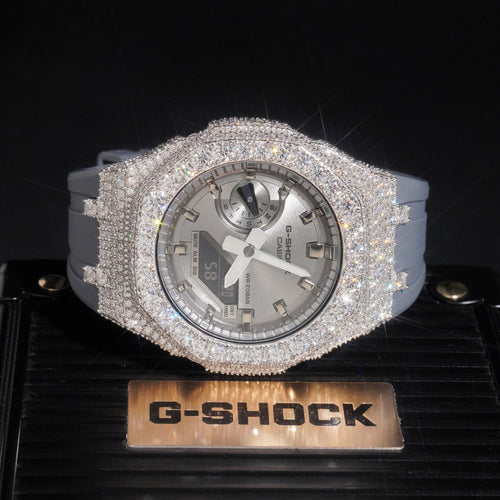 Moissanite Diamond G Shock Watch GA2100 Gray Band