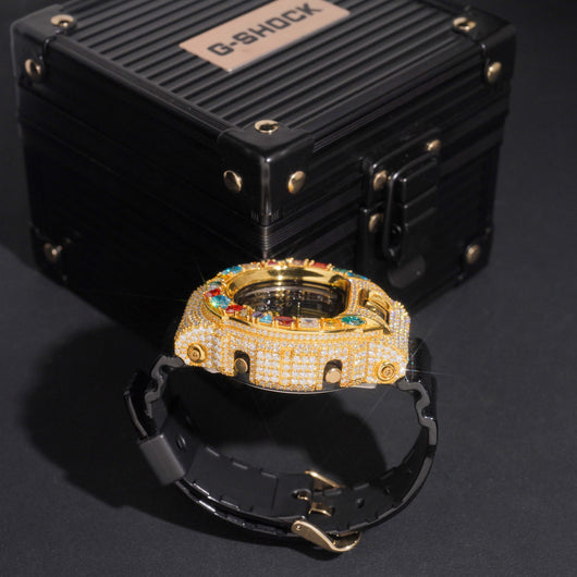 Fancy Cut Color Moissanite G Shock Watch 18K Gold