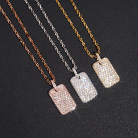 Mini Size Dog Tag Pendant Vvs Baguette Cut Moissanite