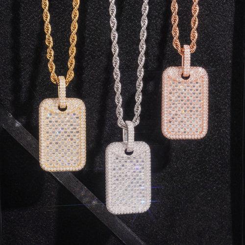 Mini Size Dog Tag Pendant Vvs Baguette Cut Moissanite